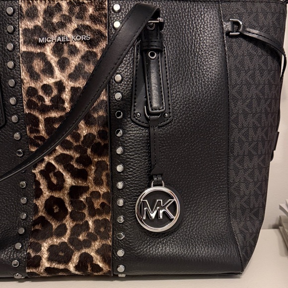 Michael Kors Black and Animal Print Tote - Picture 2 of 6
